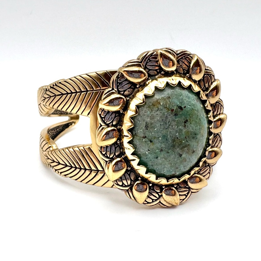 Studio Barse Green Agate & Golden Bronze Sunflower Southwestern Cuff Bracelet